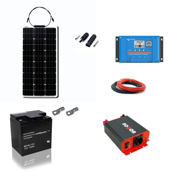 Solaranlage Set 60W mit Batterie 30Ah und 300W-Wechselrichter inkl. NVS/USV & Ladegerät