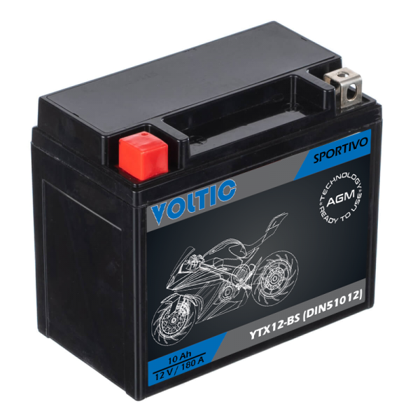 VOLTIC Sportivo AGM YTX12-BS Motorradbatterie 10Ah 12V (DIN 51012)