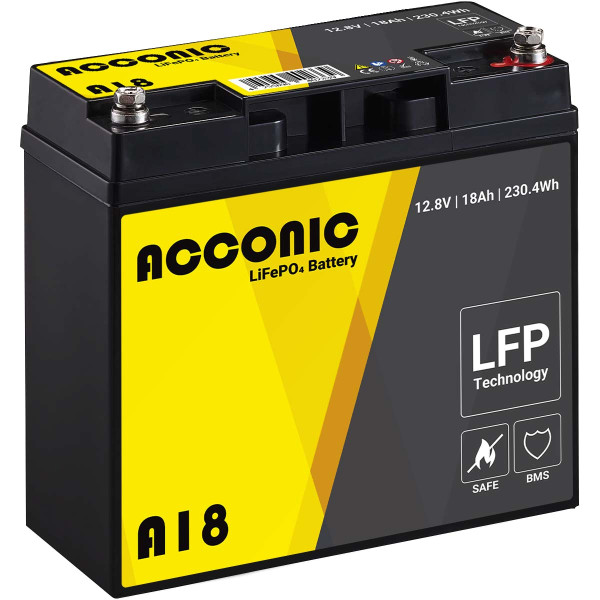 Acconic A18 LiFePO4 12V Lithium Versorgungsbatterie 18Ah