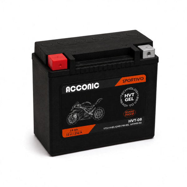 ACCONIC Sportivo HVT-08 Motorradbatterie 14Ah (DIN 51214) YTX14-BS