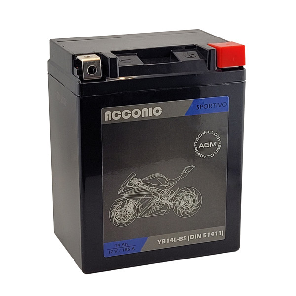 ACCONIC Sportivo AGM YB14L-BS Motorradbatterie 14 Ah 12V (DIN 51411)