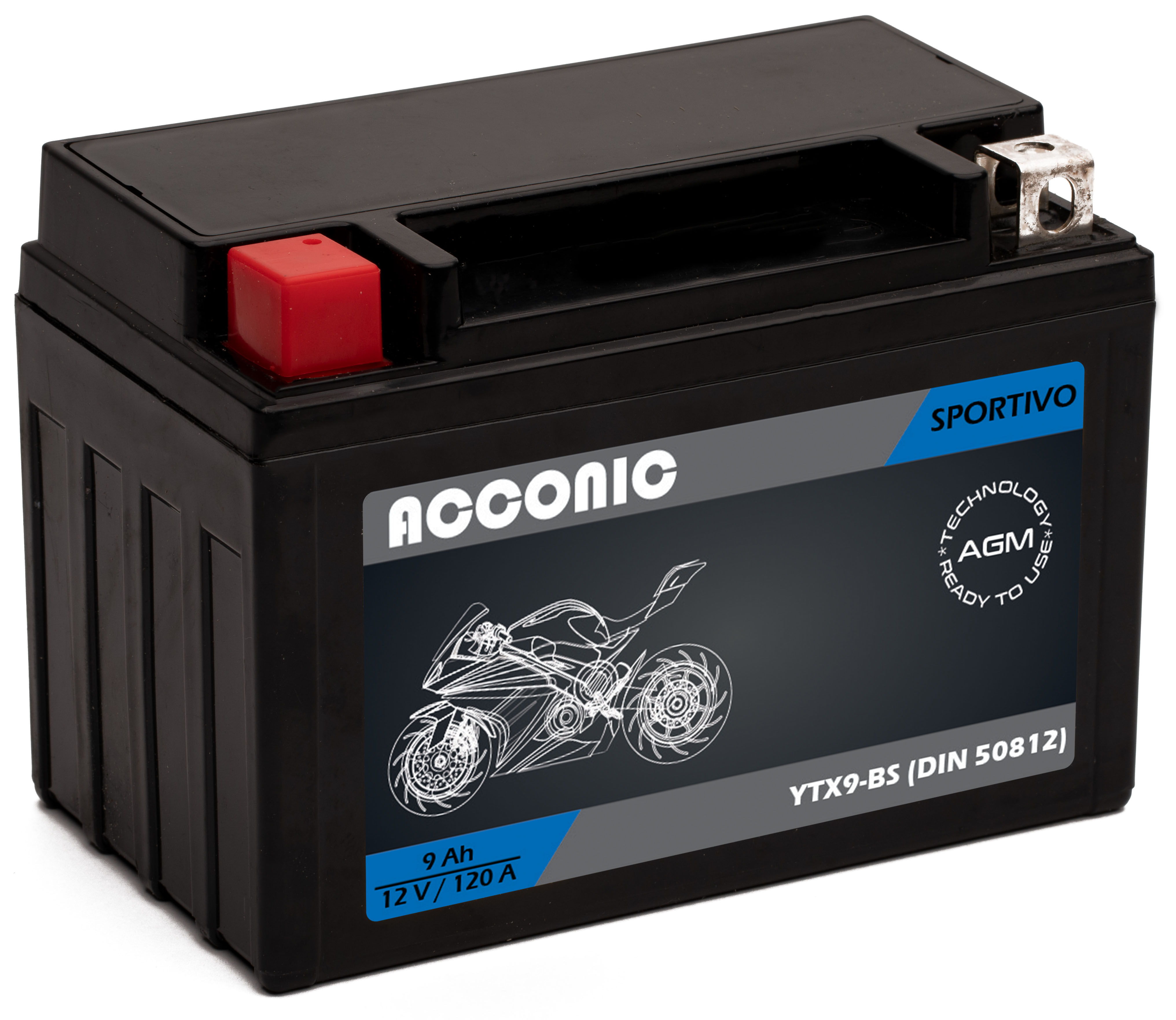 ACCONIC Sportivo AGM YTX9-BS Motorradbatterie 9Ah 12V (DIN 50812