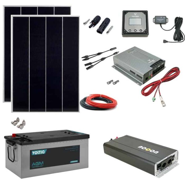 Solaranlage Set 400W mit Batterie 230Ah und 2500W-Wechselrichter inkl. NVS/USV & Ladegerät