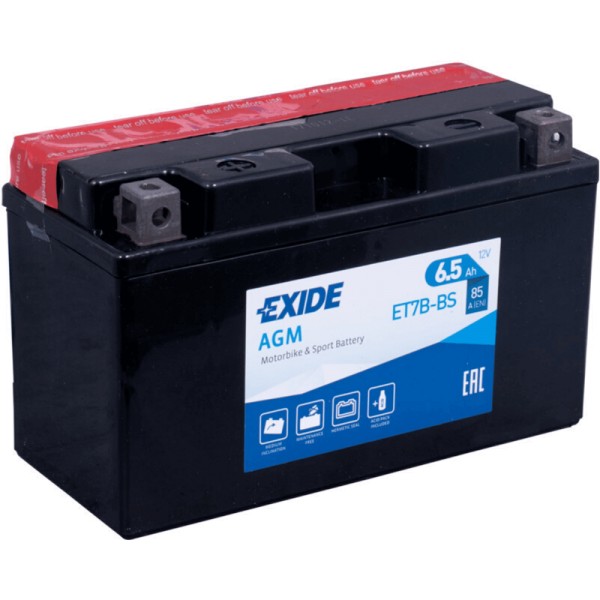 Exide ET7B-BS Bike AGM 6,5Ah Motorradbatterie (DIN 50719) YT7B-BS