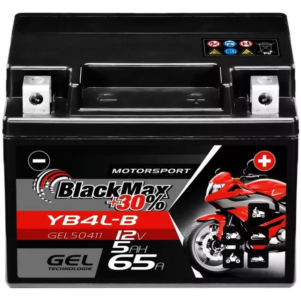 YB4L-B Motorradbatterie 12V 5Ah BlackMax Gel CB4L-B (DIN 50411)