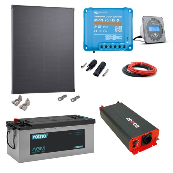 Solaranlage Set 190W mit Batterie 180Ah (AGM) und 1000W-Wechselrichter