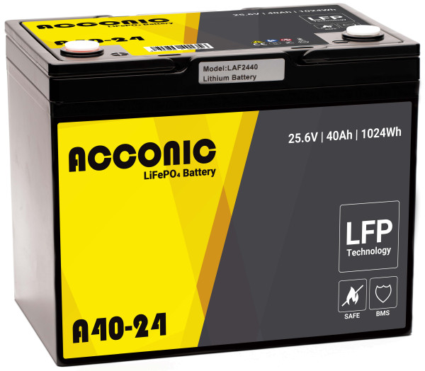 Acconic A40-24 LiFePO4 24V Lithium Versorgungsbatterie 40Ah