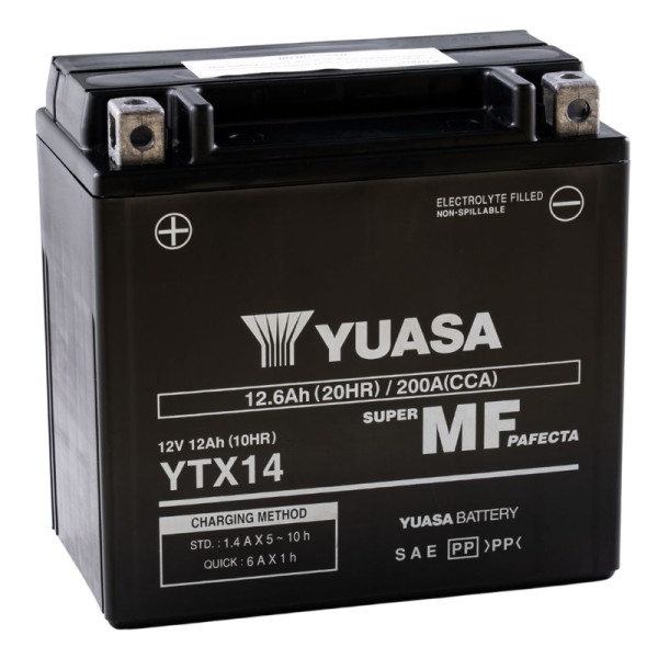Yuasa YTX14 AGM 12Ah Motorradbatterie (DIN 51214)