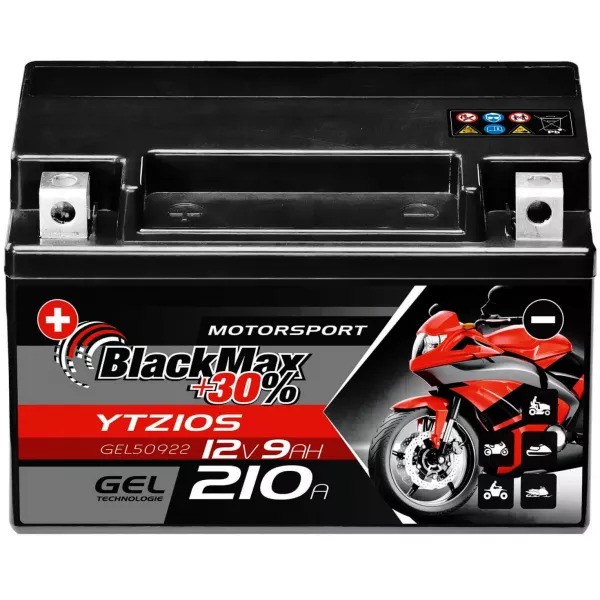 YTZ10-S Motorradbatterie 12V 9Ah BlackMax Gel YTZ10S-BS/YT10B-4 (DIN 50922)