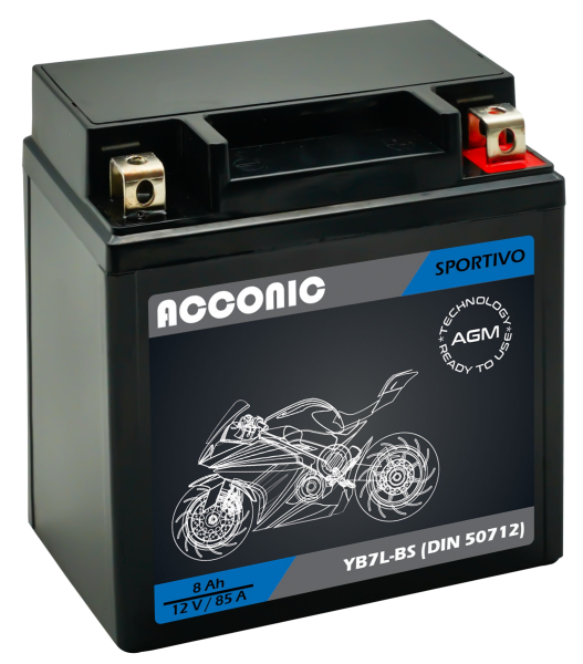 ACCONIC Sportivo AGM YB7L-BS Motorradbatterie 8 Ah 12V (DIN 50712)