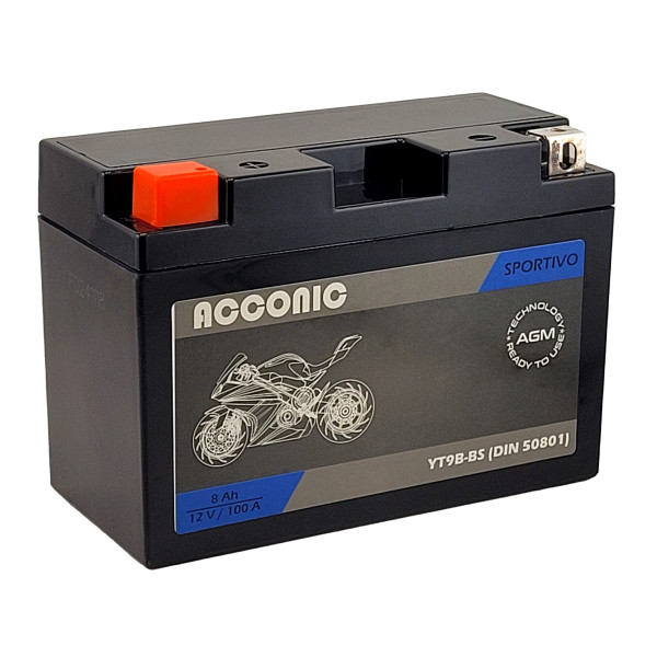 ACCONIC Sportivo AGM YT9B-BS Motorradbatterie 8 Ah 12V (DIN 50801)