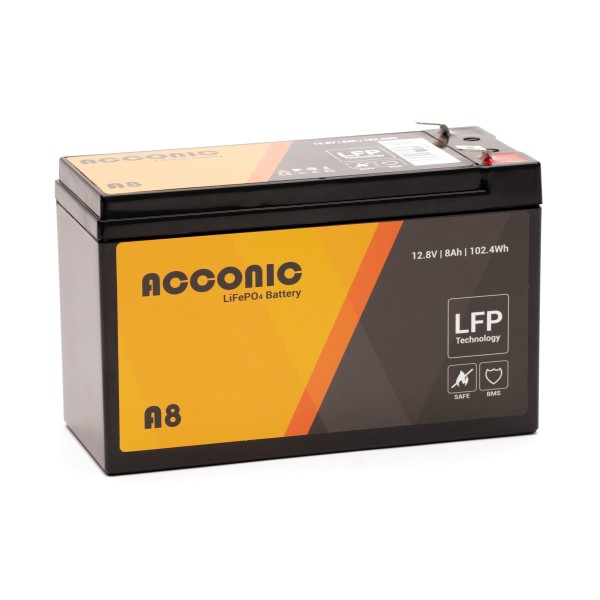 Acconic A8 LiFePO4 12V Lithium Versorgungsbatterie 8Ah
