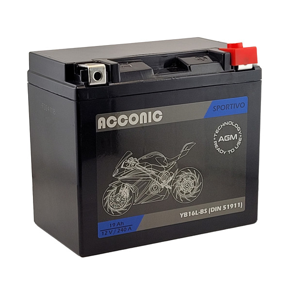 ACCONIC Sportivo AGM YB16L-BS Motorradbatterie 19 Ah 12V (DIN 51911)