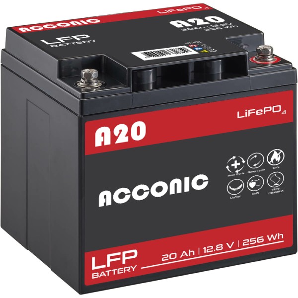 Acconic A20 LiFePO4 12V Lithium Versorgungsbatterie 20Ah