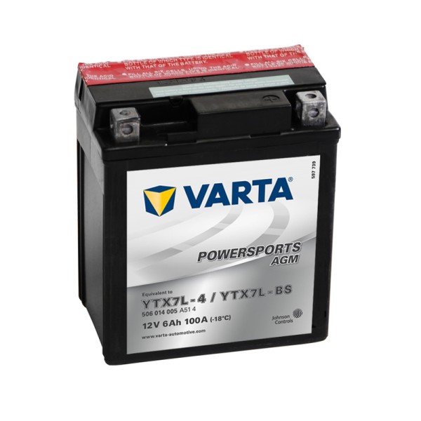  VARTA Powersports AGM YTX7L-BS 6Ah Motorradbatterie 12V (DIN 50614)