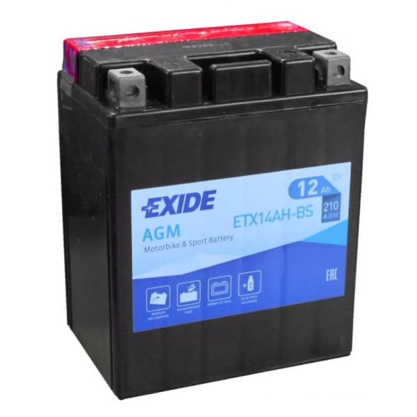 Exide ETX14AH-BS Bike AGM 12Ah Motorradbatterie (DIN 81401) YTX14AH-BS