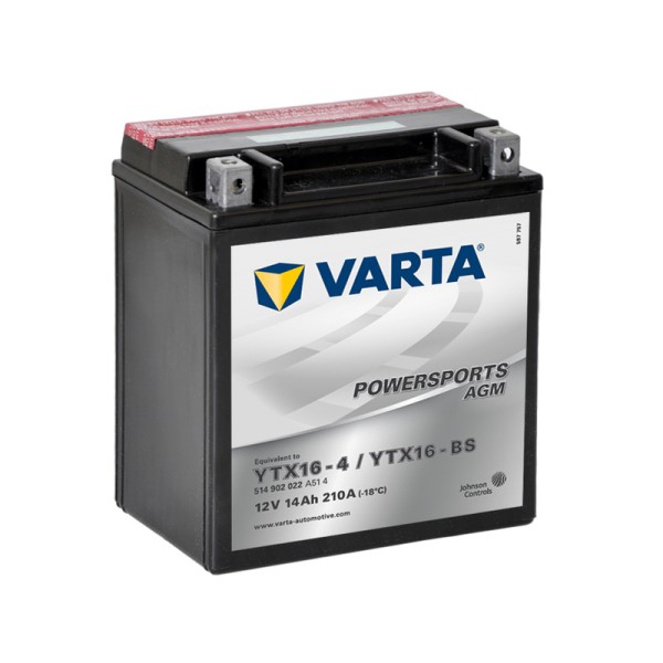 VARTA Powersports AGM YTX16-BS 14Ah Motorradbatterie 12V (DIN 81600)