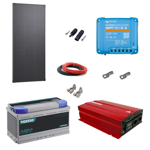 Solaranlage Set 100W mit Batterie 100Ah(AGM) und 1000W-Wechselrichter
