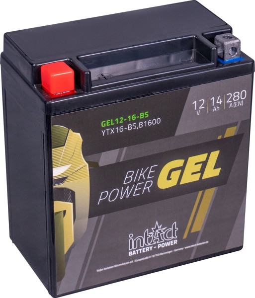Intact GEL12-16-BS Bike-Power GEL 14Ah Motorradbatterie (DIN 81600) YTX16-BS