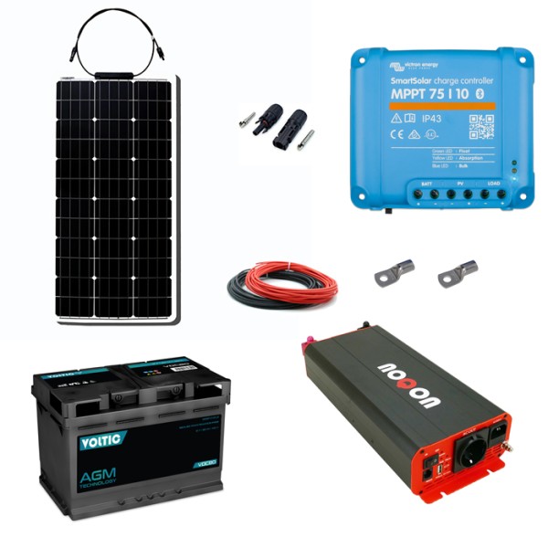 Solaranlage Set 80Wp mit Batterie 80Ah(AGM) und 500W-Wechselrichter mit Ladegerät