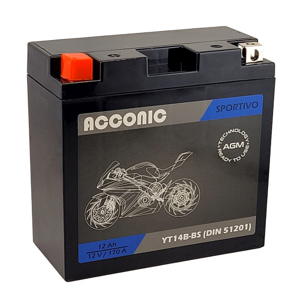 ACCONIC Sportivo AGM YT14B-BS Motorradbatterie 12Ah 12V (DIN 51201)