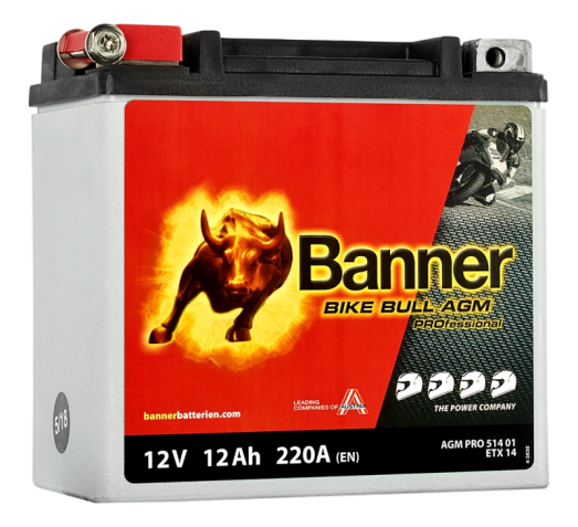 Banner ETX14 Bike Bull AGM PRO 51401 12Ah Motorradbatterie YTX14-BS (DIN 51214)