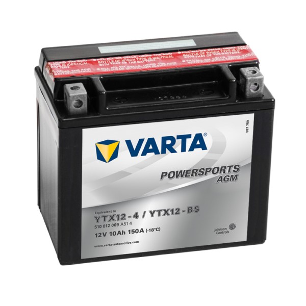 VARTA Powersports AGM YTX12-BS 10Ah Motorradbatterie 12V (DIN 51012)