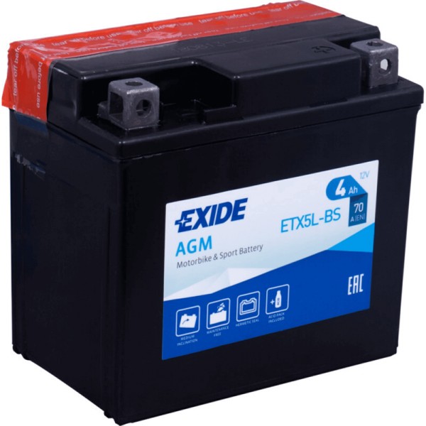Exide ETX5L-BS Bike AGM 4Ah Motorradbatterie (DIN 50412) YTX5L-BS