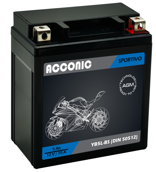 ACCONIC Sportivo AGM YB5L-BS Motorradbatterie 5 Ah 12V (DIN 50512)