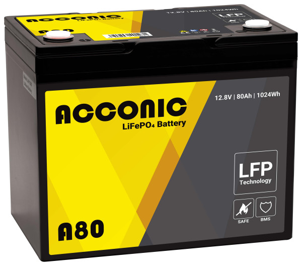 Acconic A80 LiFePO4 12V Lithium Versorgungsbatterie 80Ah