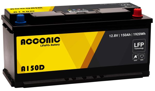 Acconic A150D LiFePO4 12V Lithium Versorgungsbatterie 150Ah DIN