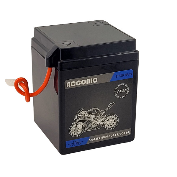 ACCONIC Sportivo AGM 6N4-BS Motorradbatterie 4 Ah 6V (DIN 00411/00414)