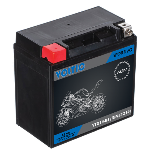 VOLTIC Sportivo AGM YTX14-BS Motorradbatterie 12Ah 12V (DIN 51214)