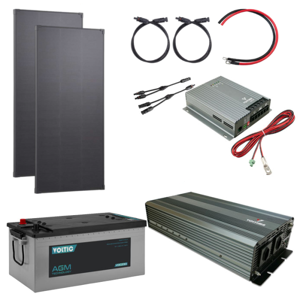 Solaranlage Set 380W mit Batterie 230Ah und 2500W-Wechselrichter