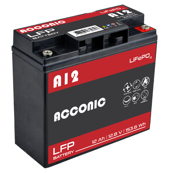 Acconic A12 LiFePO4 12V Lithium Versorgungsbatterie 12Ah