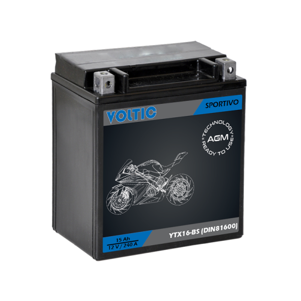 VOLTIC Sportivo AGM YTX16-BS Motorradbatterie 15Ah 12V (DIN 81600)