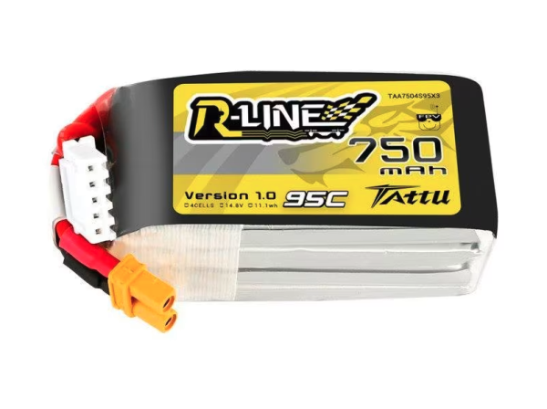 Tattu 750mAh 14.8V 95C 4S1P R-Line LiPo Batterie mit XT30 SteckerTAA7504S95X3