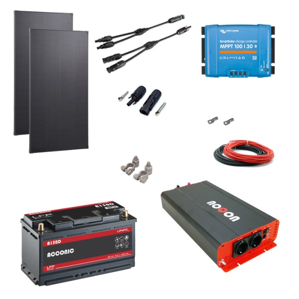 Solaranlage Set 360W mit Batterie 150Ah (LiFePO4) und 2500W-Wechselrichter