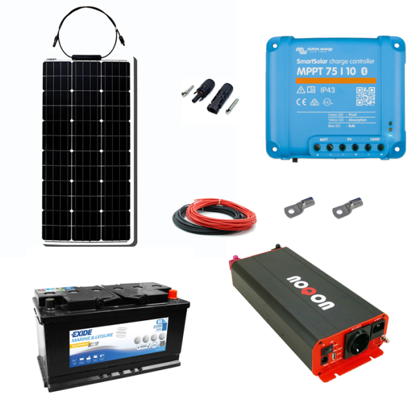 Solaranlage Set 80Wp mit Batterie 80Ah(Gel) und 500W-Wechselrichter mit Ladegerät