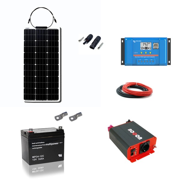 Solaranlage Set 50W mit Batterie 34Ah und 300W-Wechselrichter