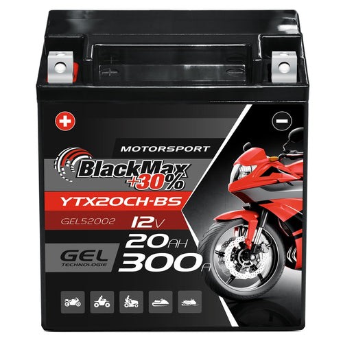 YTX20CH-BS Motorradbatterie 12V 20Ah BlackMax Gel (DIN 52002 / 82002)