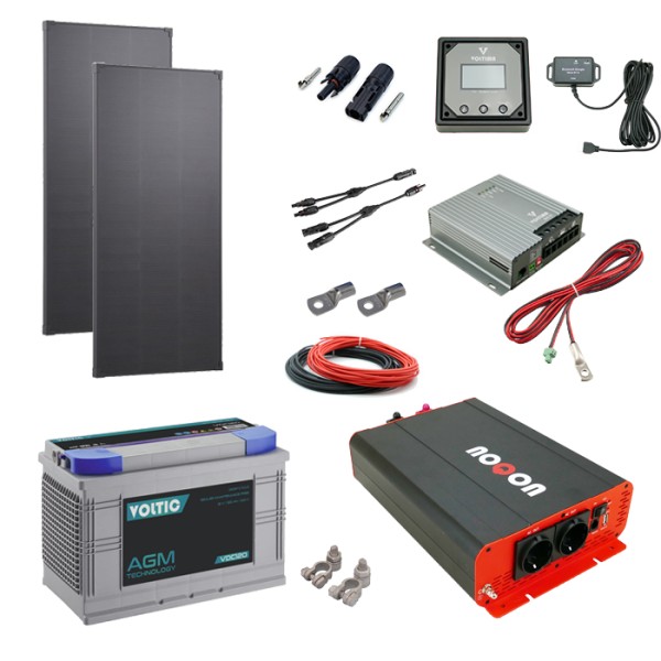 Solaranlage Set 220W mit Batterie 120Ah und 1500W-Wechselrichter