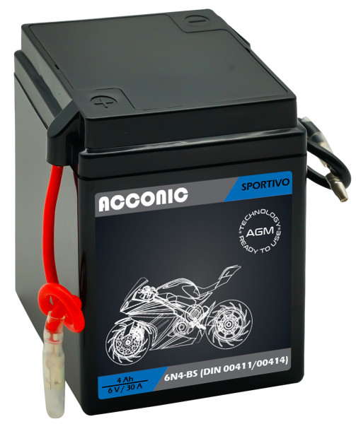 ACCONIC Sportivo AGM 6N4-BS Motorradbatterie 4 Ah 6V (DIN 00411/00414)