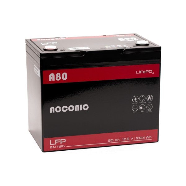 Acconic A80 LiFePO4 12V Lithium Versorgungsbatterie 80Ah