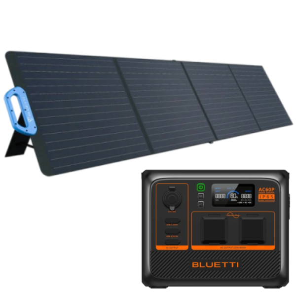 BLUETTI AC60P Powerstation-Set mit 200Wp Solarmodul