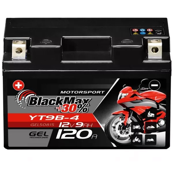 YT9B-BS Motorradbatterie 12V 9Ah BlackMax Gel GT9B-4 (DIN 50801/50815)