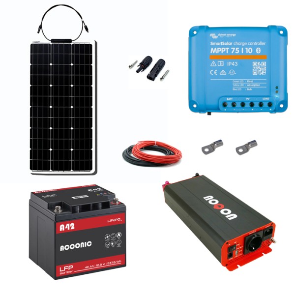 Solaranlage Set 100Wp mit Batterie 40Ah(LiFePO4) und 500W-Wechselrichter mit Ladegerät