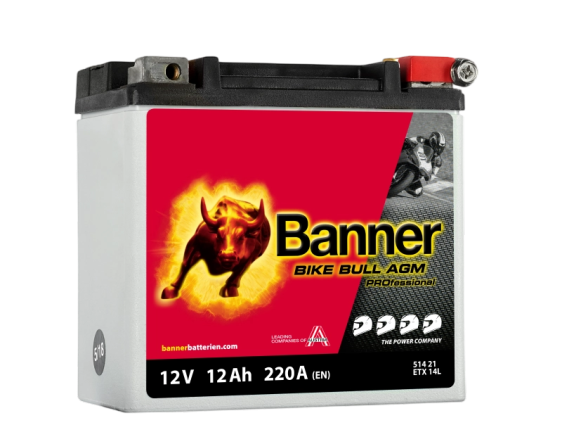 Banner ETX14L Bike Bull AGM PRO 51421 12Ah Motorradbatterie YTX14L-BS (DIN 51216)