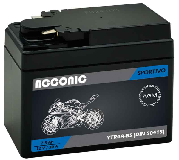 ACCONIC Sportivo AGM YTR4A-BS Motorradbatterie 2,3Ah 12V (DIN 50415)
