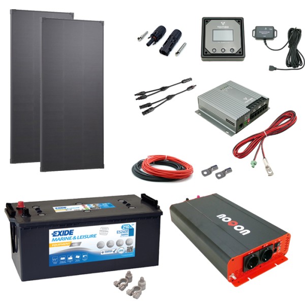 Solaranlage Set 220W mit Batterie 210Ah (GEL) und 2000W-Wechselrichter